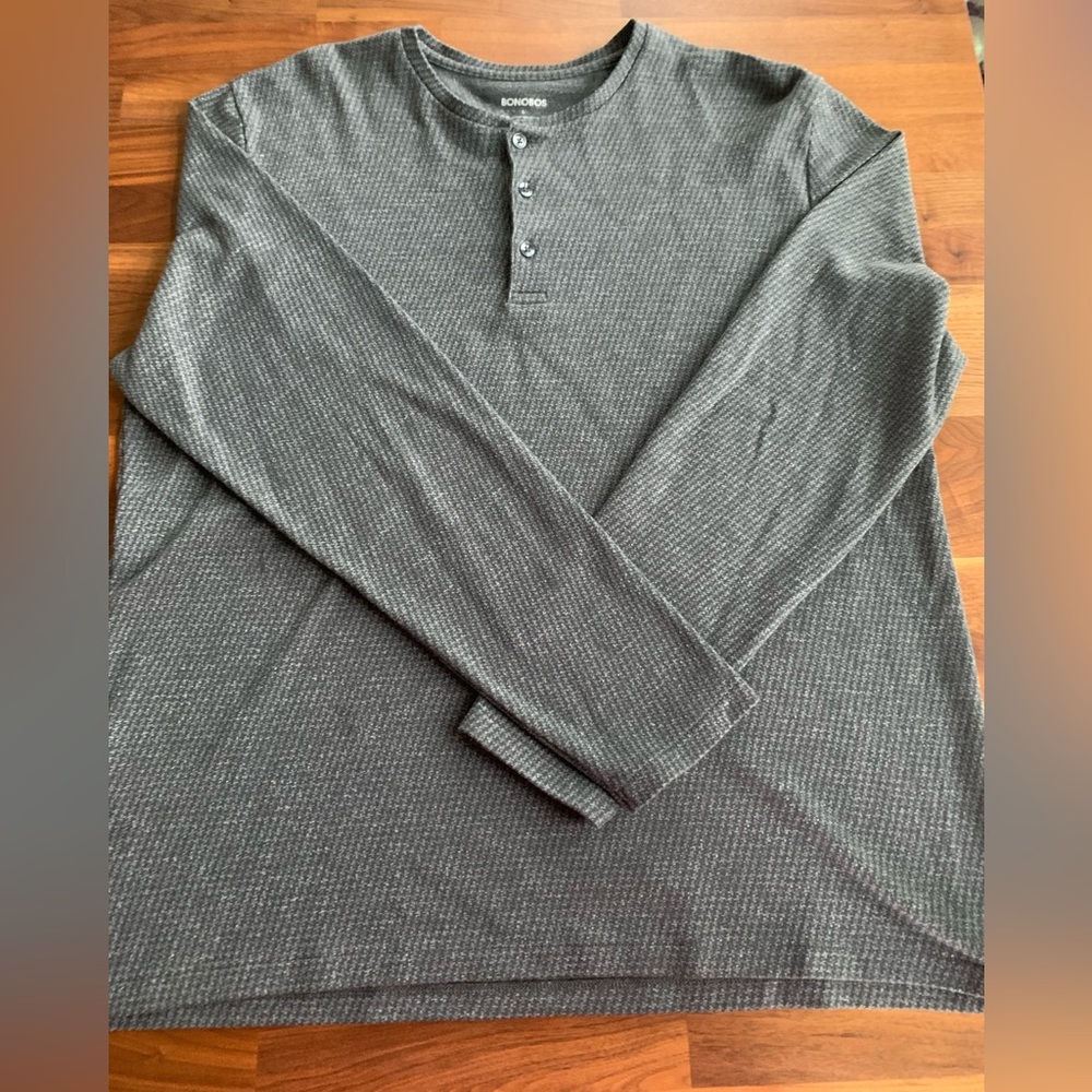 Bonobos Teal Textured Houndstooth Long Sleeve Henley Peruvian NWOT